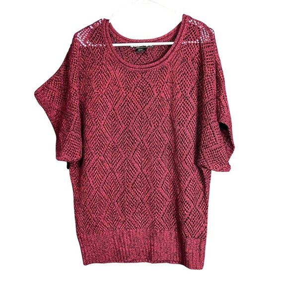 United States Sweaters Knit Diamond Pattern Sweater Womens Large Burgundy Boho - Picture 2 of 9